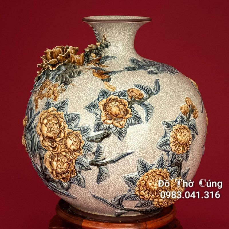 Bình Hút lộc Thuận buồm xuôi gió men rạn đắp nổi cao cấp