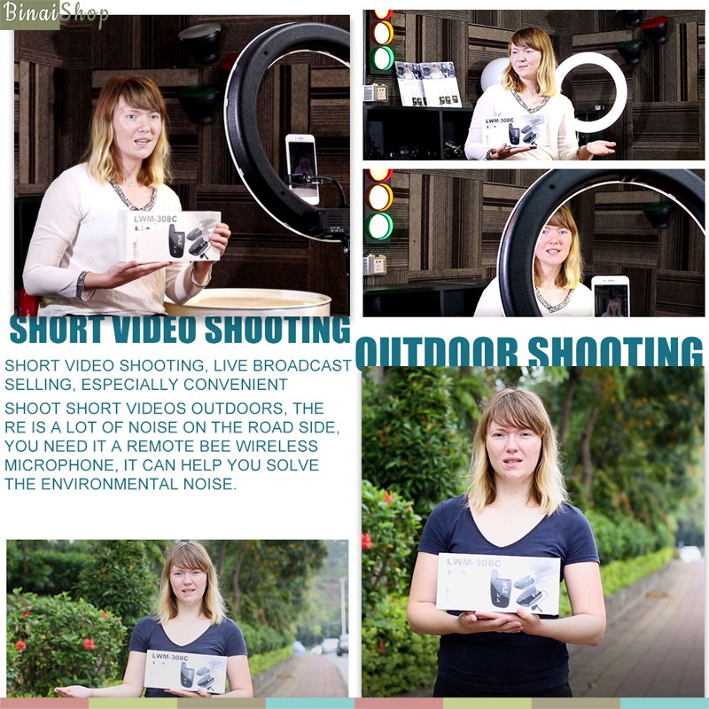 Lensgo LWM-308C double - Micro Cài Áo Không Dây, Sóng UHF, Phạm Vi Hoạt Động 50m