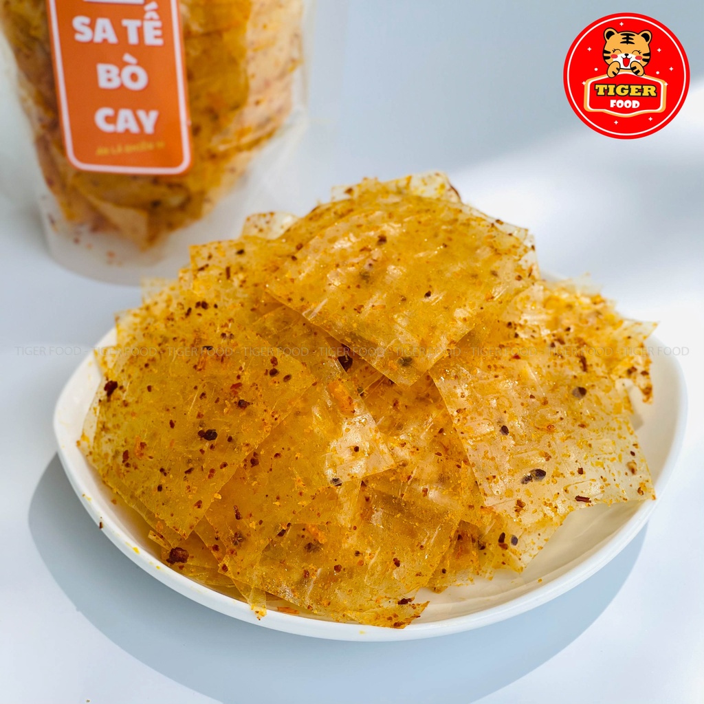 Bánh tráng sa tế bò cay TIGER FOOD Bánh tráng miếng sate bò mix đậm vị cực ngon túi zip 80g - Đồ ăn vặt sài gòn