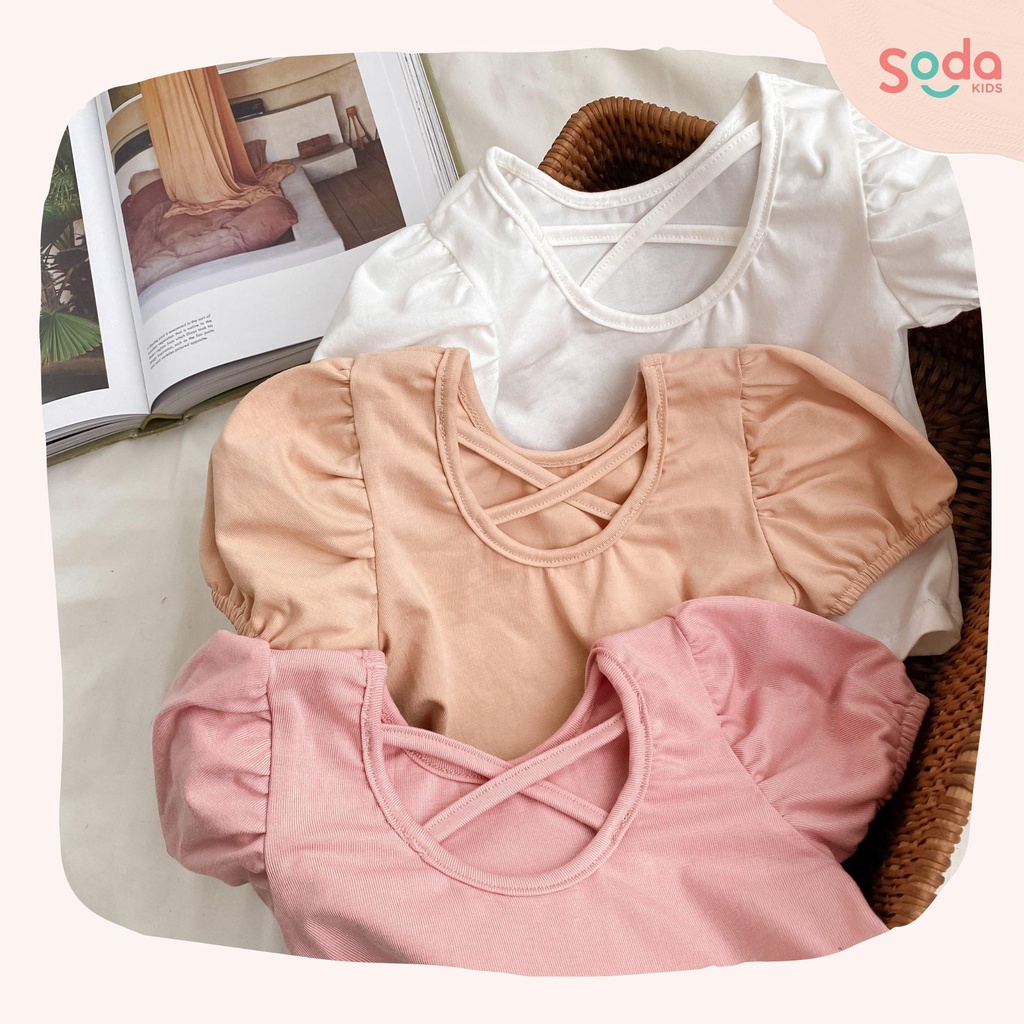 Áo thun bé gái tay bồng SODA KIDS thiết kế chéo lưng, chất liệu thun cotton co giãn 4 chiều, mềm, mịn, mát