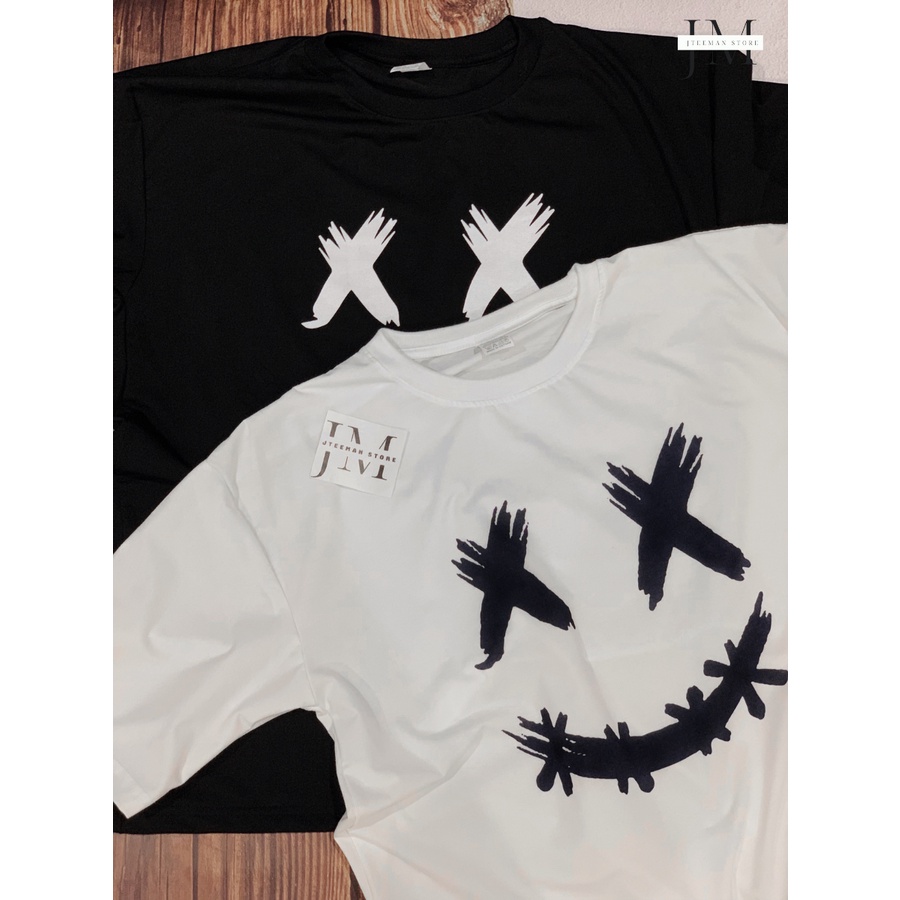 Áo thun Unisex tay lỡ form rộng in họa tiết miệng cười JTeeMan, áo thun Unisex phong cách cá tính vải cotton JT25