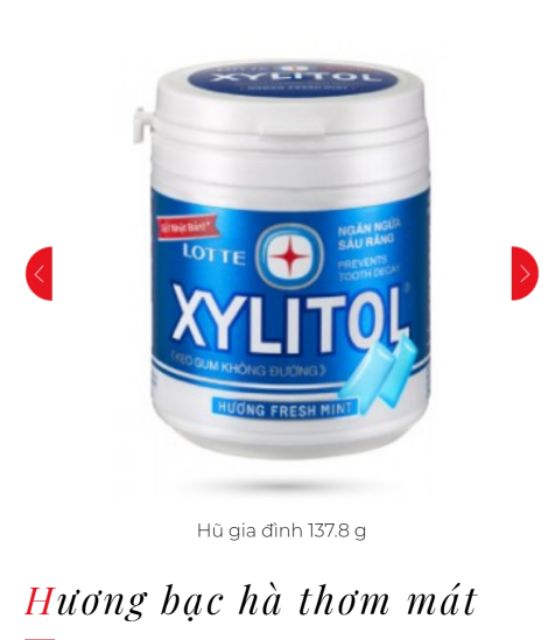 HŨ KẸO GUM LOTTE XYLITOL KHÔNG ĐƯỜNG 137.8g I HƯƠNG CHANH BẠC HÀ, VIỆT QUẤT BẠC HÀ, BẠC HÀ THƠM MÁT