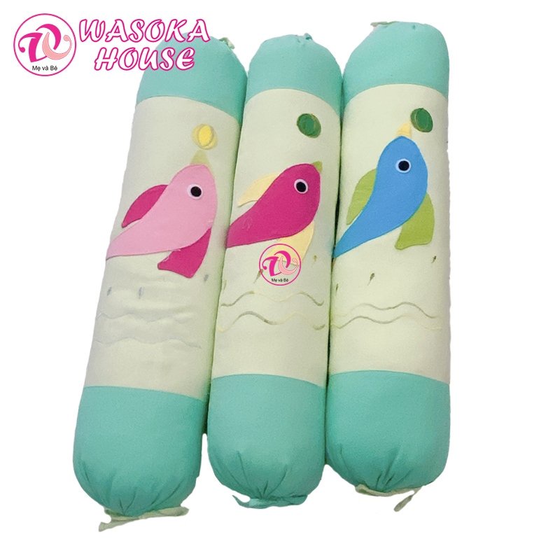 Gối ôm cho bé dài 70cm, vải cotton cara mềm mại thoáng mát, họa tiết đắp hình cá đáng yêu, phù hợp cho bé từ 1 tuổi