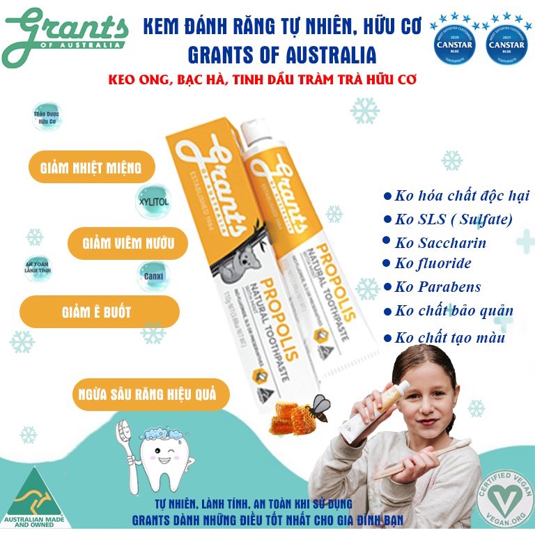 Kem đánh răng Grants hữu cơ Úc người lớn