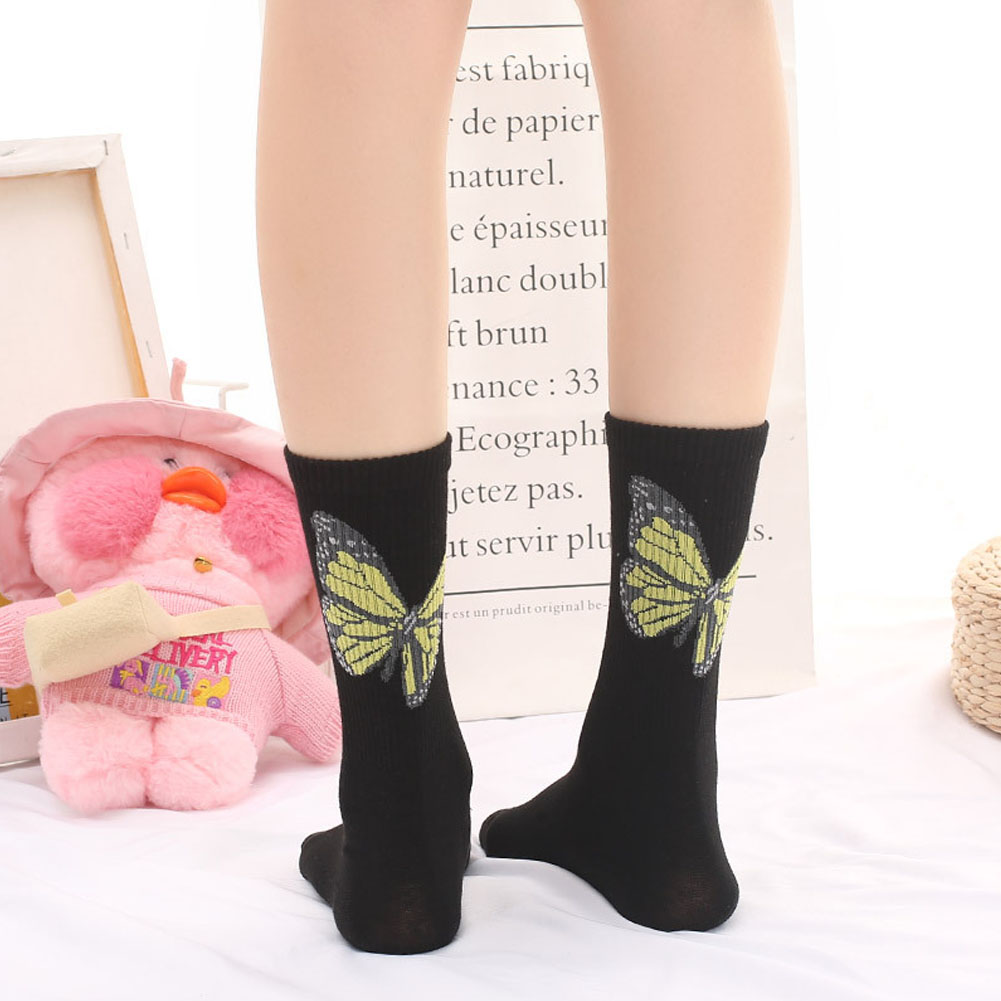 Vớ Cotton Cổ Cao In Hình Bướm Nhiều Màu Cho Nữ