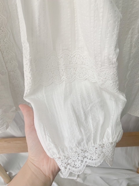 Áo Sơ Mi Nữ Cổ Tròn Viền Ren Tay Bồng Ullzzang (ẢNH THẬT+VIDEO)