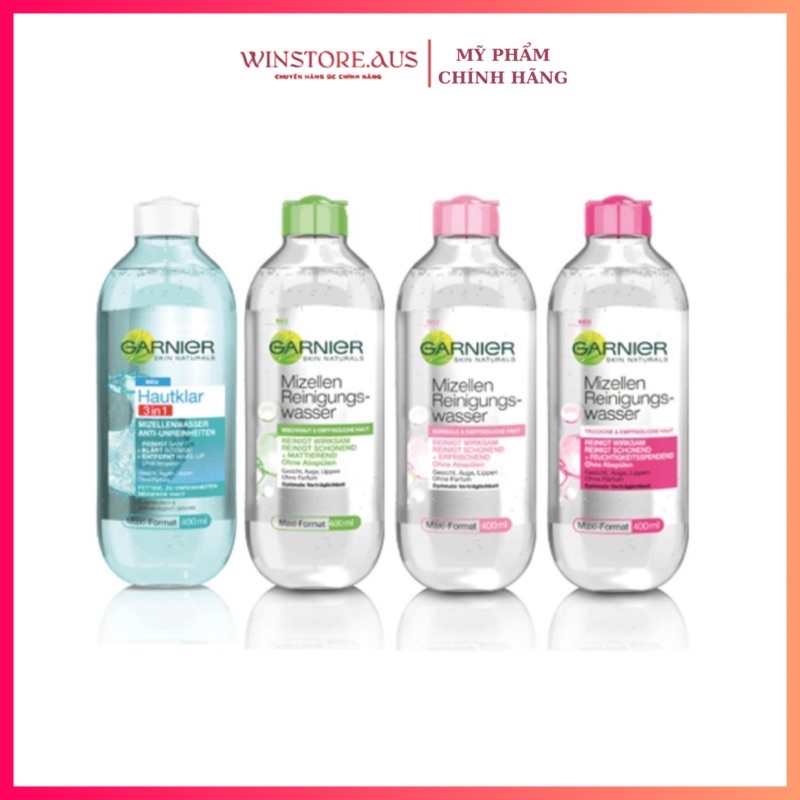 Nước Tẩy Trang Làm Sạch Sâu Micellar Garnier Hồng/ Vàng/ Xanh Skinactive Cleansing Water 400ml