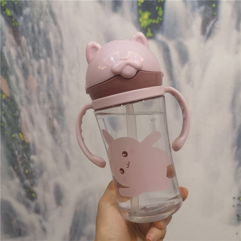 Mới Bình Uống Nước MY0198 Có Tay Cầm Và Ống Hút Họa Tiết Hoạt Hình Chống Tràn Chống Rơi Cho Bé