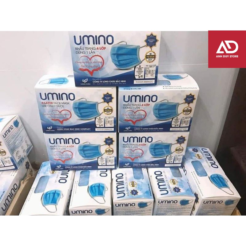 Khẩu Trang Y Tế 4 Lớp Kháng Khuẩn UMINO, Hộp 50 Chiếc Tác Dụng Lọc Khói Bụi Độc Hại Bảo Vệ Sức Khỏe Toàn Cầu