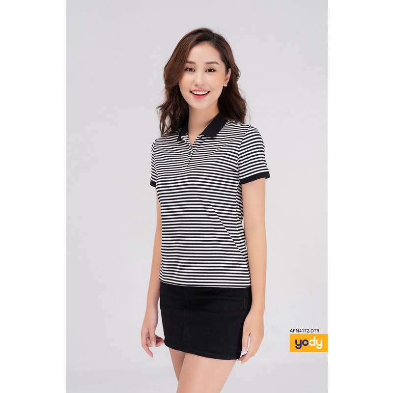 Áo polo nữ kẻ melange thương hiệu YODY dáng basic chất cotton - APN4172