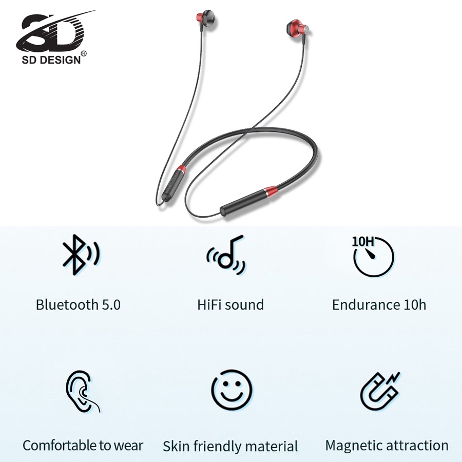 Tai Nghe Bluetooth quàng cổ SD Design PH 18 Kiểu Dáng Thể Thao, Pin cực trâu 10 TIẾNG, Bảo hành 12 tháng