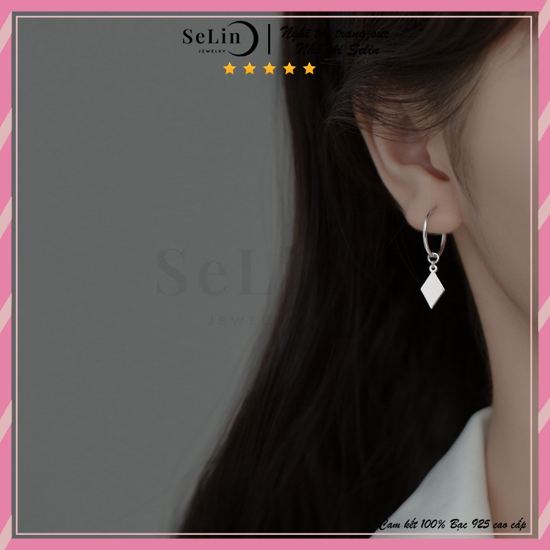 Khuyên tai nữ bạc 925 đẹp dáng dài cá tính hình thoi phong cách Hàn Quốc SELIN JEWELRY - 0033