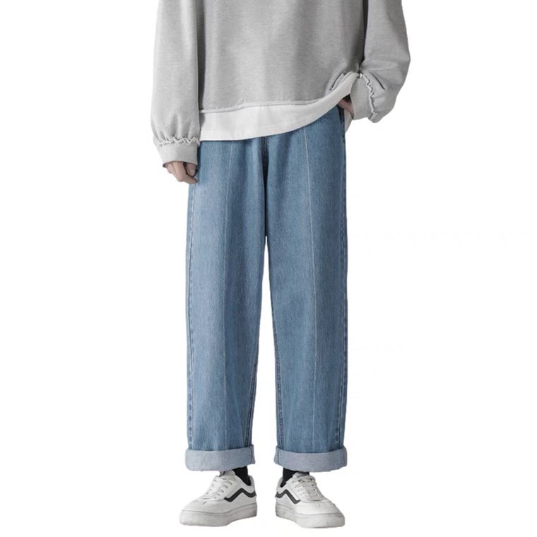 Quần Baggy Suông nam nữ Hiyou Xanh Blue, Quần bò nam nữ chất Jean nhập quảng châu