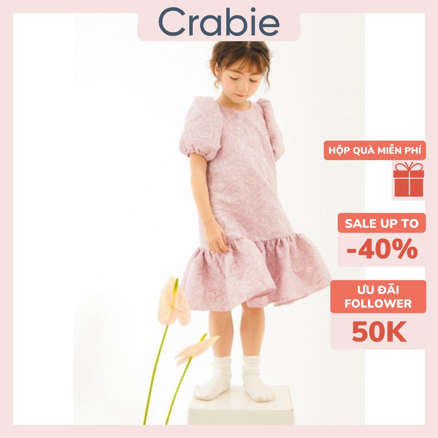 Váy bé gái CRABIE thiết kế dự tiệc tay bồng vải Gấm dự tiệc điệu đà cho bé từ 3,4,5,6,7,8,9,10 tuổi - Rosie Dress - Hồng