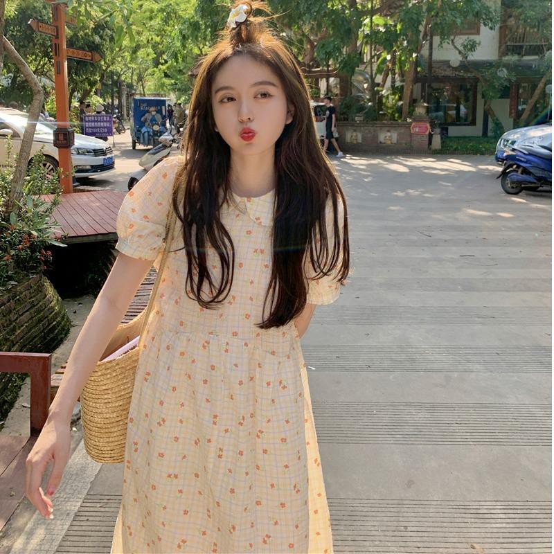 Đầm Dài Cổ Búp Bê In Họa Tiết Hoa Nhỏ Thiết Kế Xinh Xắn Phong Cách Pháp Thời Trang Mùa Hè Cho Nữ 2021