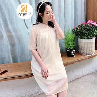 Đầm bầu 2MAMA chất tơ tằm 2 lớp phối cổ chun freesize dưới 75kg V26