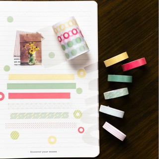 Set băng dán washi tape Base Belt 7 cuộn (6S + 1L)