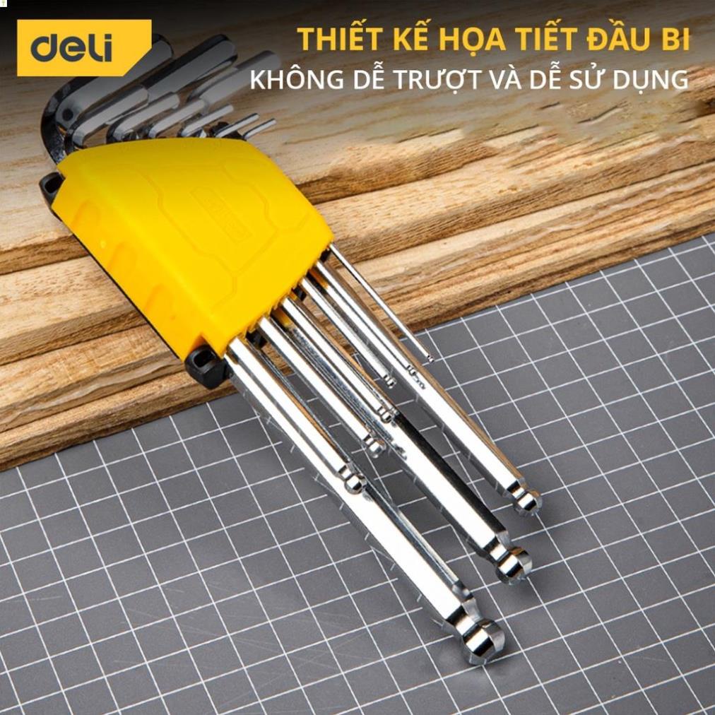 Bộ Lục Giác Đầu Bi Deli Cao Cấp 9 Chiếc 1/16 - 3/8 inch - Nhỏ Gọn, Tiện Lợi, Dễ Dàng Mang Theo Sử Dụng - DL2176 .