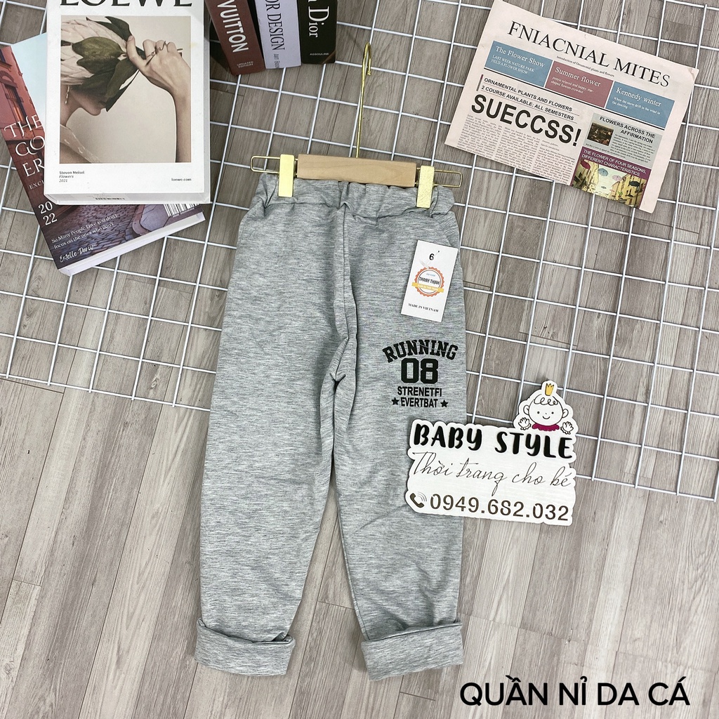 Quần nỉ &quot;R08&quot; 14-45kg (4-15 tuổi), quần thể thao bé trai, bé gái. Chất nỉ da cá dày dặn. 2 màu ghi đen. B35