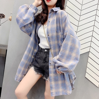 Áo khoác sơ mi ca rô dài tay thời trang dành cho nữ size s-3xl