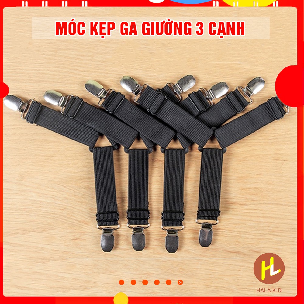 Set 4 Móc kẹp GA GIƯỜNG 3 CẠNH co dãn chống xê dịch, giữ phẳng ga trải giường -QATE0146
