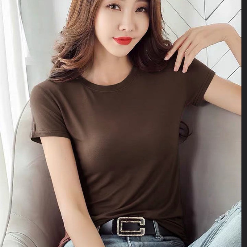 Áo Thun Cotton Tay Lửng Màu Đen Trơn Thời Trang 2022 Cho Nữ