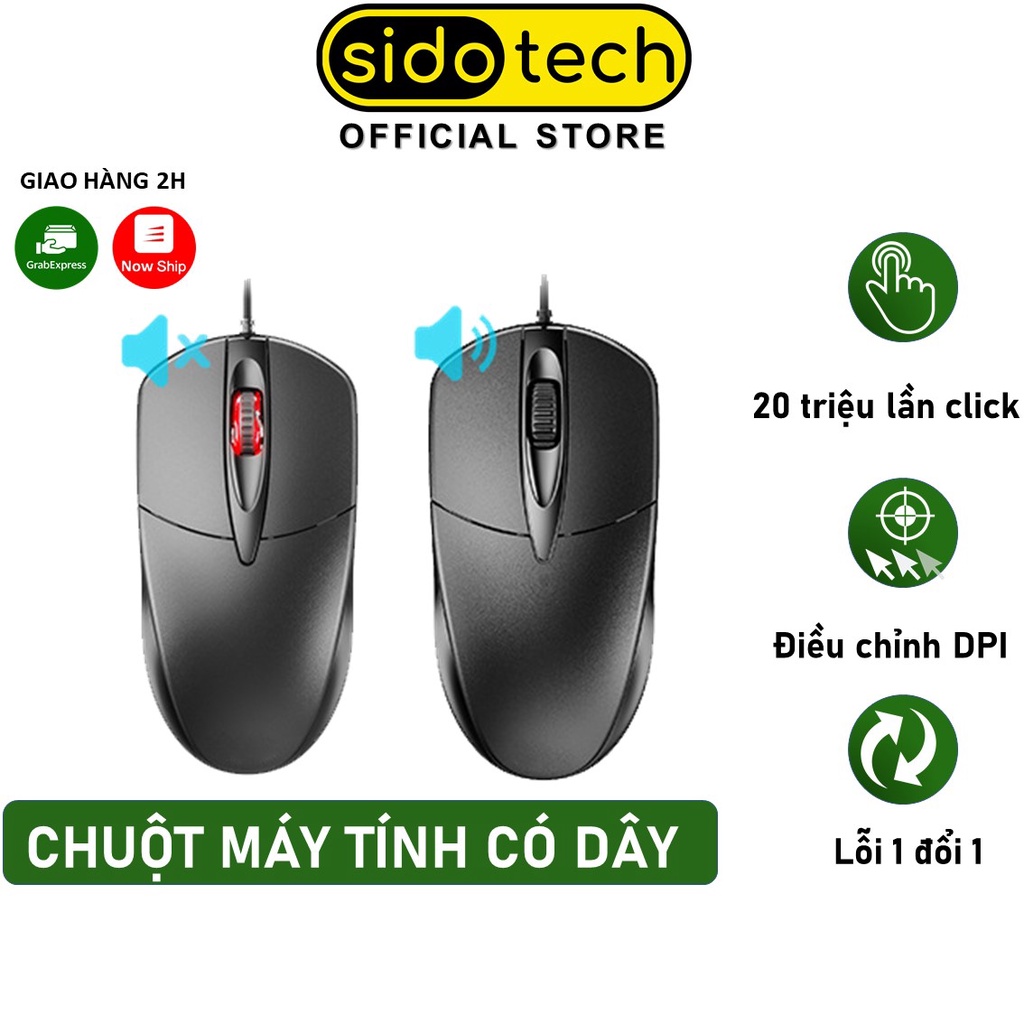 Chuột máy tính có dây SIDOTECH P20 chính hãng giá rẻ silent tắt âm chống ồn DPI 1200 chơi game cho laptop pc