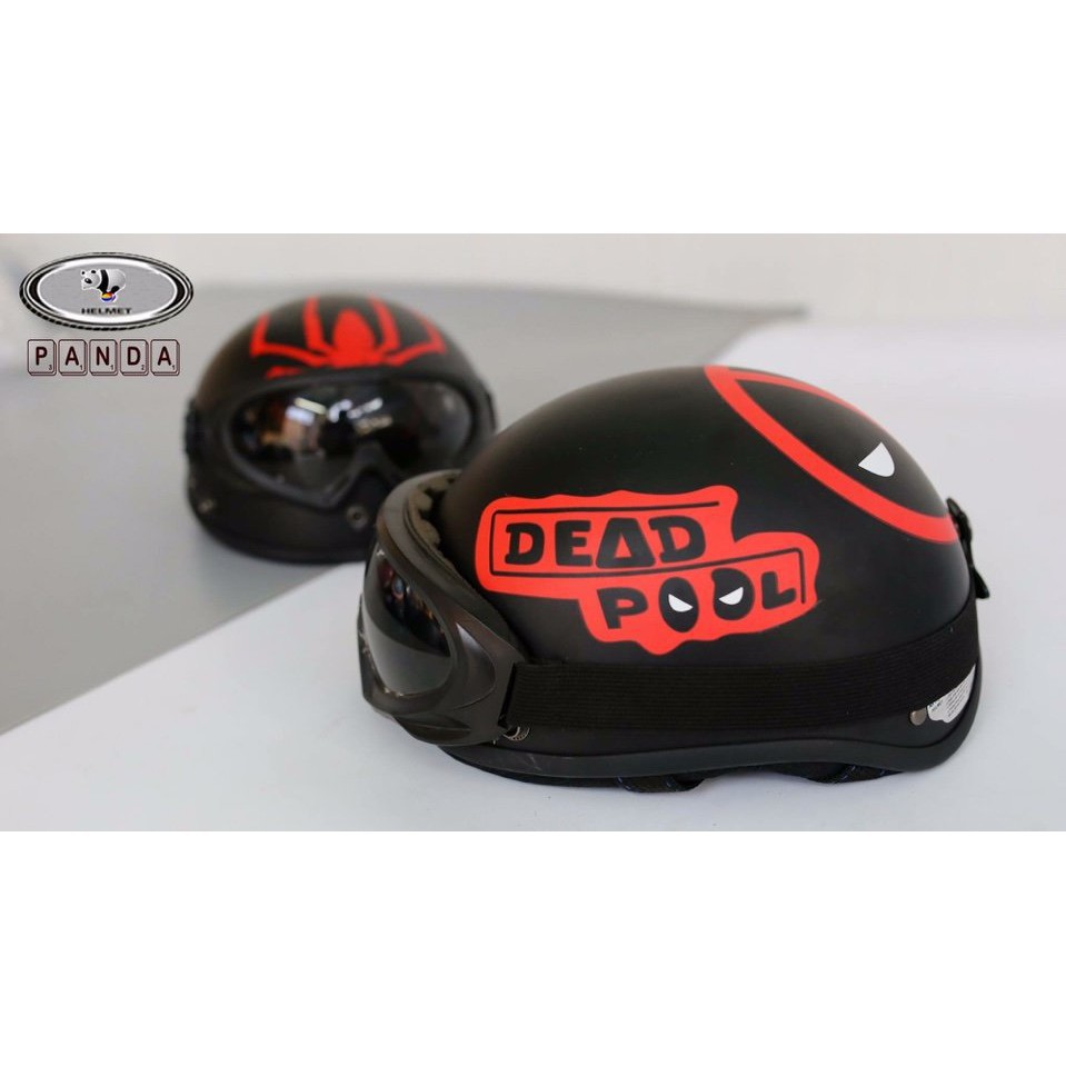 Mũ Bảo Hiểm Nửa Đầu 1/2 Deadpool Kèm Kính UV400 | Mũ Nhựa ABS Độ Bền Cao