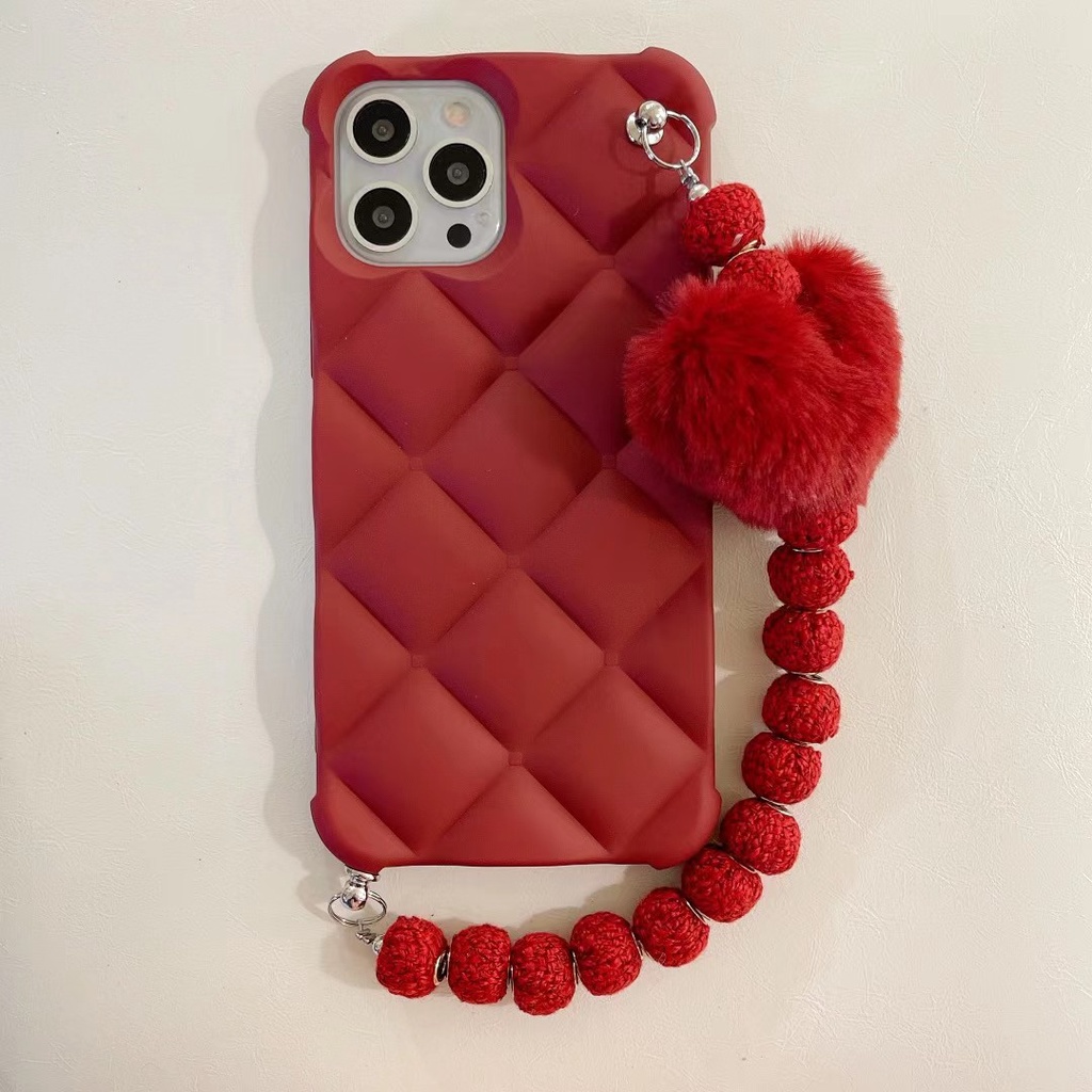 Ốp điện thoại đỏ phối chuỗi và mặt trái tim thích hợp cho iPhone 13 promax X XS XR 11 pro max 12 pro max