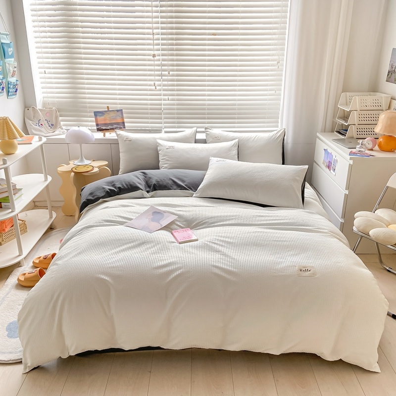 Bộ Drap giường Và Vỏ Gối Họa Tiết Waffle Thời Trang Bốn Mùa