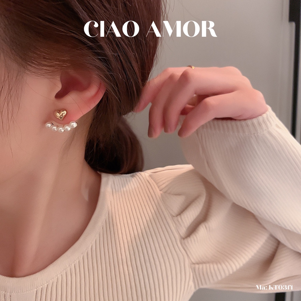 Khuyên tai nữ, Bông tai nữ nụ bạc 925 trái tim hạt trắng vòng ôm Trang sức Ciao Amor - KT0314