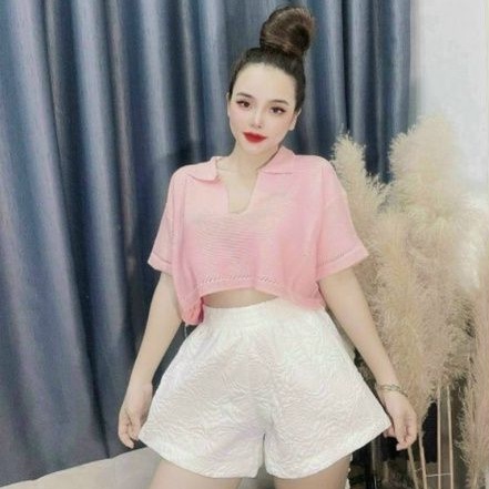 Áo croptop thun phôm rộng tay lỡ cổ V (A15)
