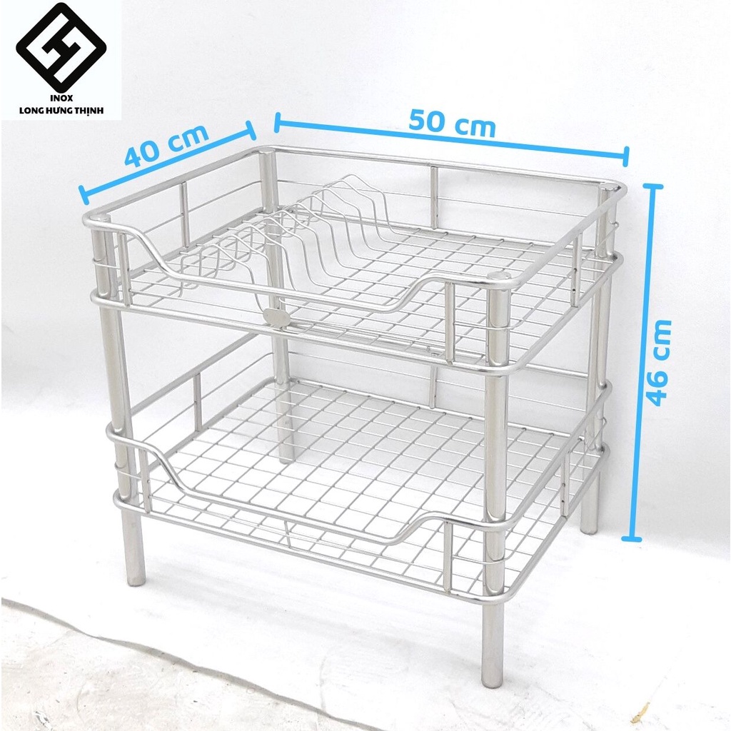 Kệ chén đĩa INOX cao cấp 2 tầng có sóng đĩa, kệ nhà bếp INOX sáng bóng, cứng cáp, chắc chắn.
