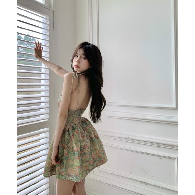 Váy 2 Dây Hoạ Tiết Sơn Dầu Phong Cách Retro -FREESHIP-Hàng Quảng Châu Cao Cấp-V22-Váy xoè đi chơi đi tiệc sang trọng | BigBuy360 - bigbuy360.vn