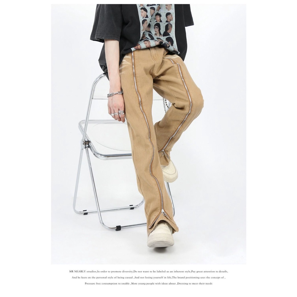 Quần Jean Dài Phối Khóa Kéo Phong Cách Hip Hop Đường Phố Cá Tính Cho Nam