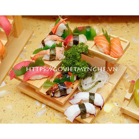 Khay sushi gỗ trang trí món ăn sushi Nhật Bản hình bậc thang 6 tầng vuông - Gỗ thông nhập khẩu