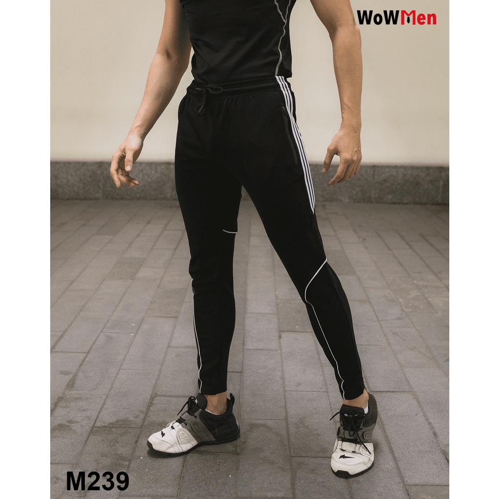 Quần Dài Thun Thể Thao Nam Form Ôm 3 Sọc Viền Tập Gym Chạy Bộ - M239