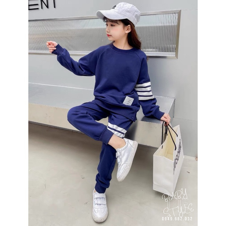 Bộ quần áo thu đông dài tay bé gái &quot;SNOW&quot; 14-45klg cho bé gái 4-14 tuổi. Bộ thể thao dài tay vải nỉ da cá. B33