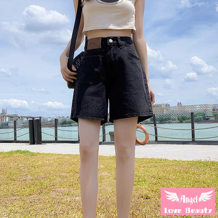 Quần Short Denim Màu Đen Dáng Rộng Phong Cách Hàn Quốc Thời Trang 2022 Cho Nữ