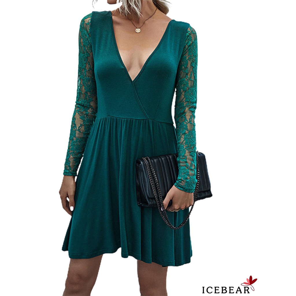 Đầm Tay Dài Cổ Chữ V Màu Trơn Thời Trang Quyến Rũ Cho Nữ