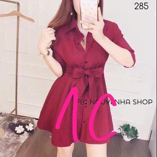 Đầm sơ mi có dây cột eo