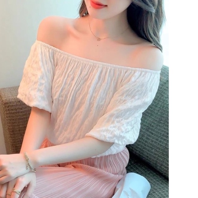 Áo nữ trễ vai xinh mặc hai kiểu vải xốp nhật m123