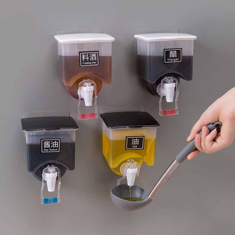 Bình nhựa đựng gia vị lỏng gắn tường chống tràn tiện dụng cho nhà bếp
