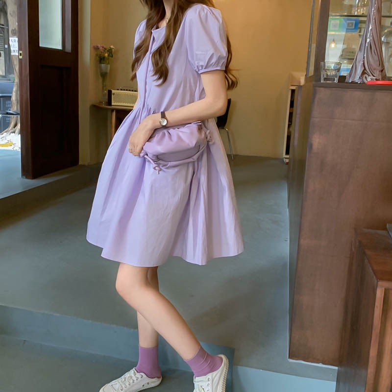 Đầm tay ngắn màu trơn xinh xắn cho nữ | BigBuy360 - bigbuy360.vn