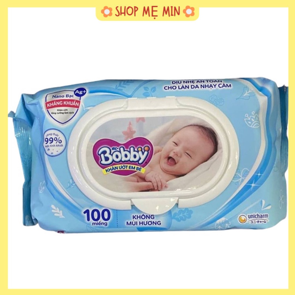 Khăn giấy ướt Bobby không mùi cho bé sơ sinh 100 tờ - SHOP MẸ MIN