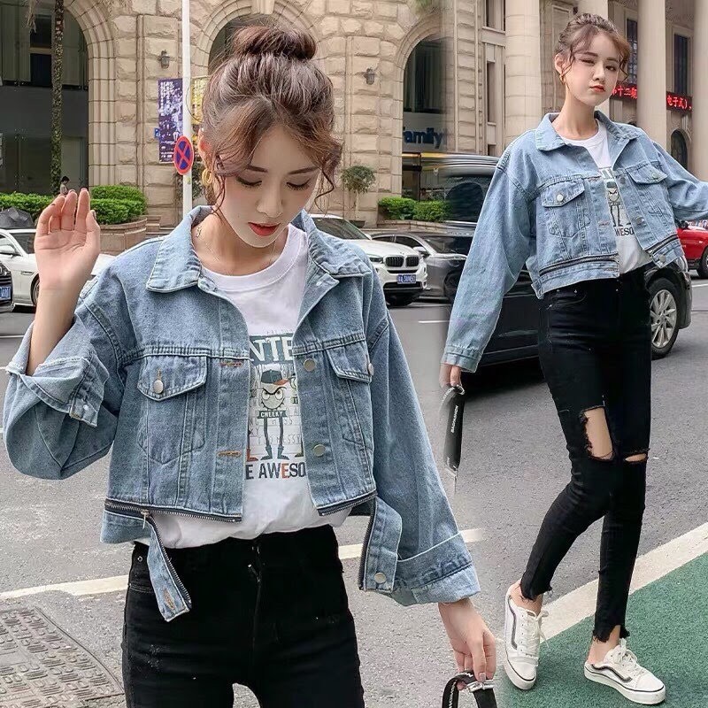Áo khoác jean nữ form ngắn croptop lửng- ảnh thật