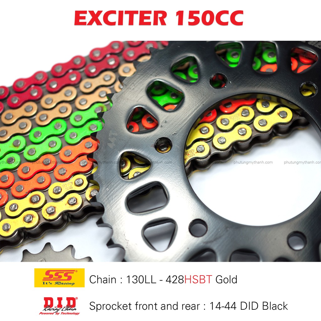 Nhông sên dĩa Exciter 150 14-44 sên màu 10 ly SSS , dĩa DID đen