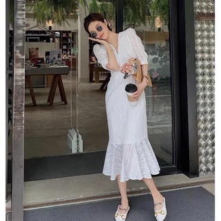 Đầm trắng ren đuôi cá (kèm hình thật)