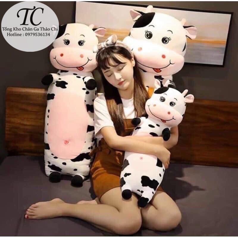 Gấu Bông- Gối Ôm Bò Sữa Trắng- Vải Nhung Mềm Mịn