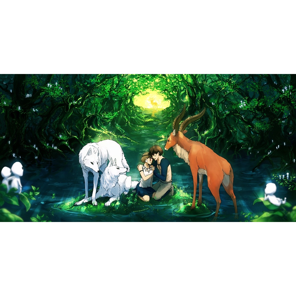 Poster A4 dán tường Anime, decal 21x30 trang trí có keo Princess Mononoke Wallpapers (1), nhận in theo yêu cầu